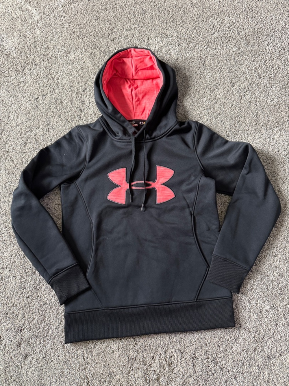 Under Armour Black Hoodie with Coral Pink Logo and Lined Hood